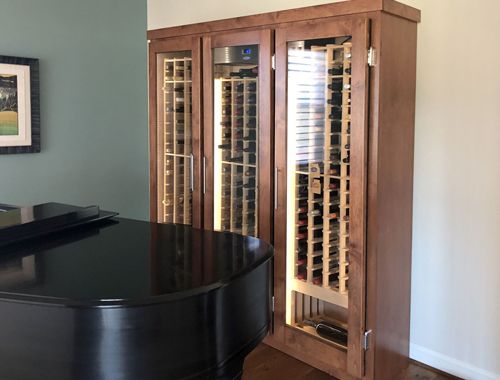 Wine Cabinet Behind Grand Piano