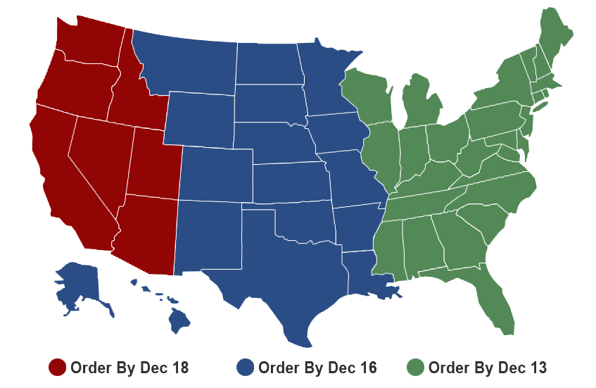 Map of Geographic Areas for Holiday Shipping